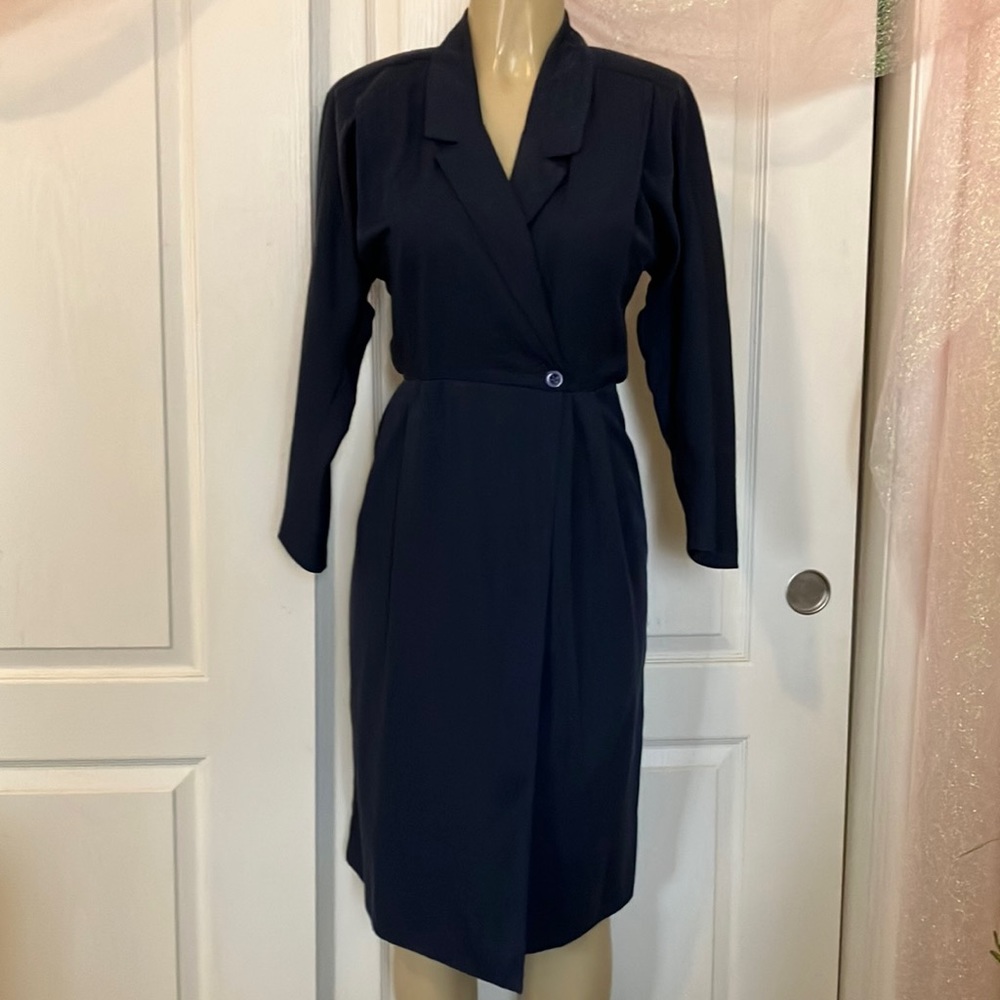 Vintage Dress Blue Joan Walters Petites Midi Long Sleeve Wrap
